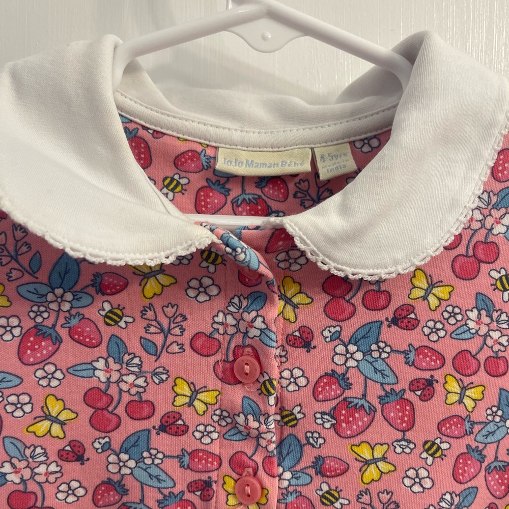 JoJo Maman Bebe Pink Dress with Floral Print and White Collar - Picture 3 of 4